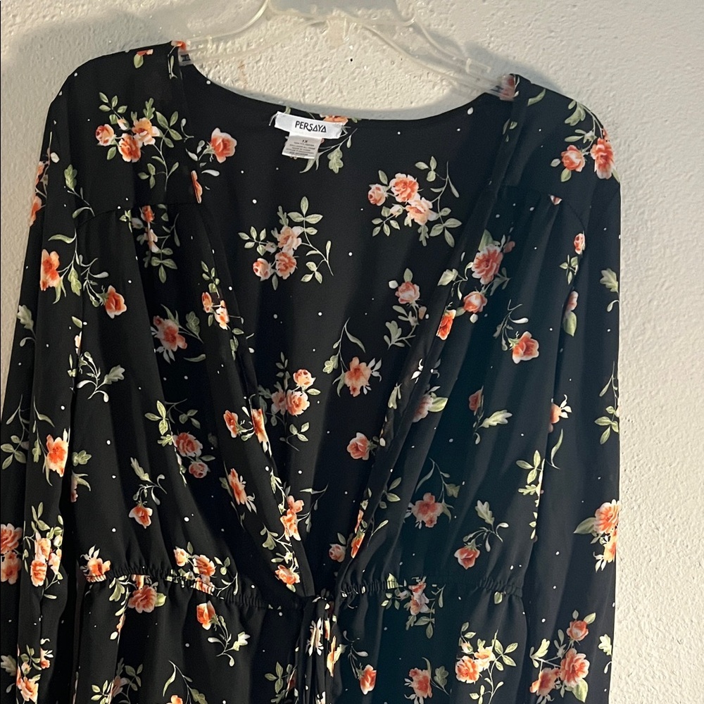 Persaya Black Top with Orange Floral Pattern